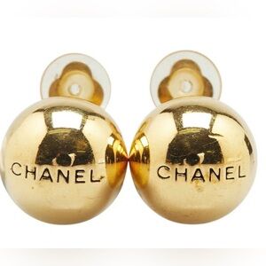 Chanel Earrings Logo Gold Plated Ball 98P - rare vintage